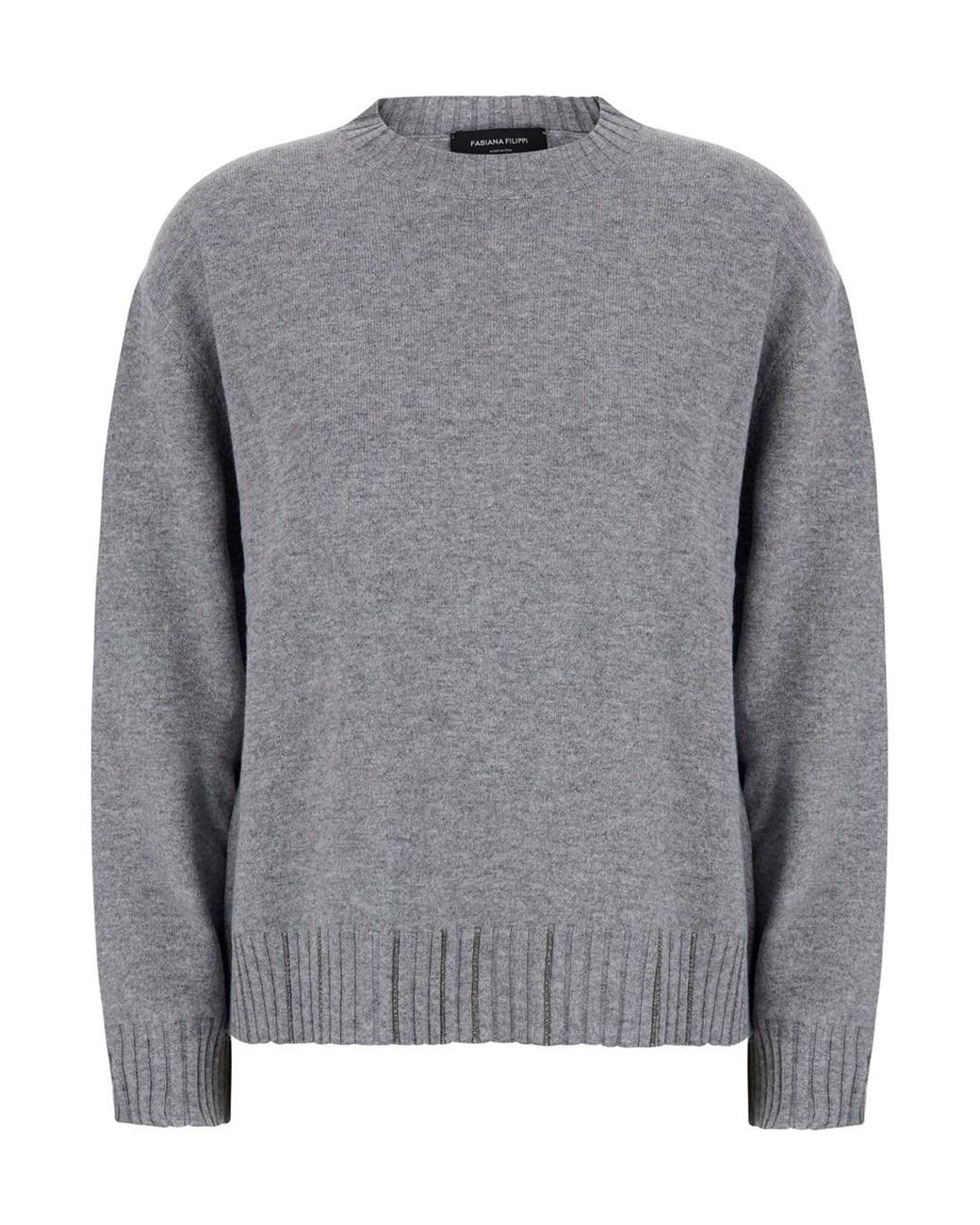Fabiana Filippi Gray Sweater Crew Neck Wool-Silk-Cashmere Tops