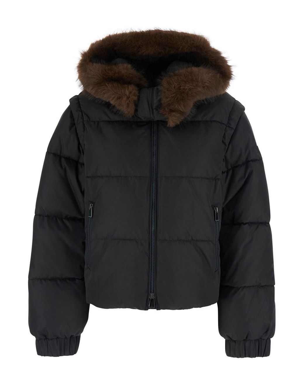 Pinko Black Padded Jacket With Hood, Polyester Puffer