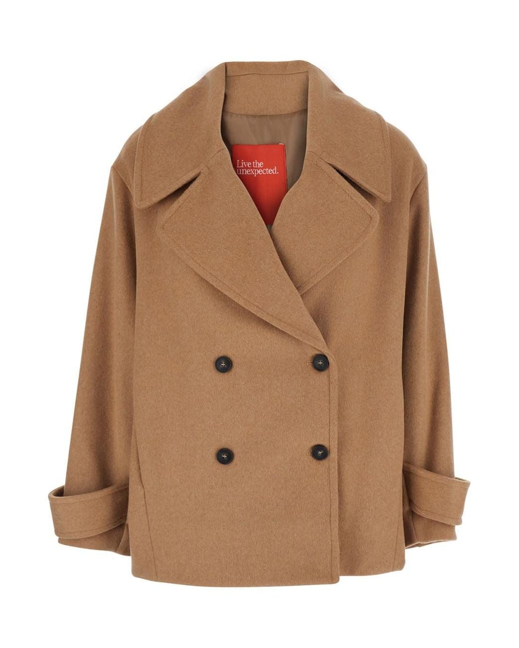 ..,merci Brown Double-Breasted Coat With Wide Notched Revers