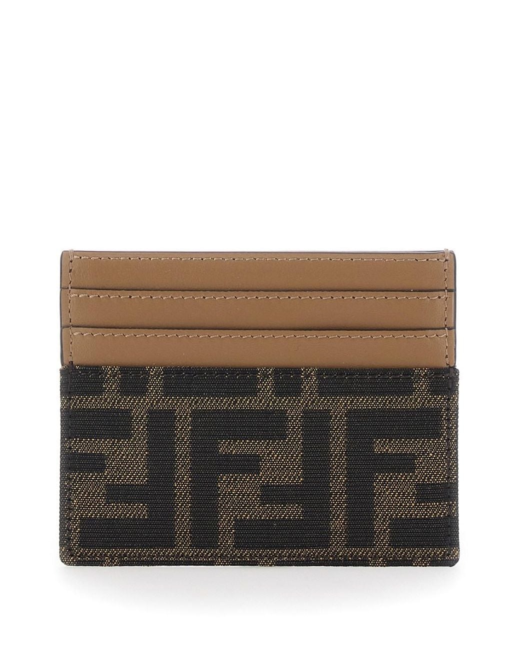 Fendi Gray Card Holder With All-Over Ff Motif