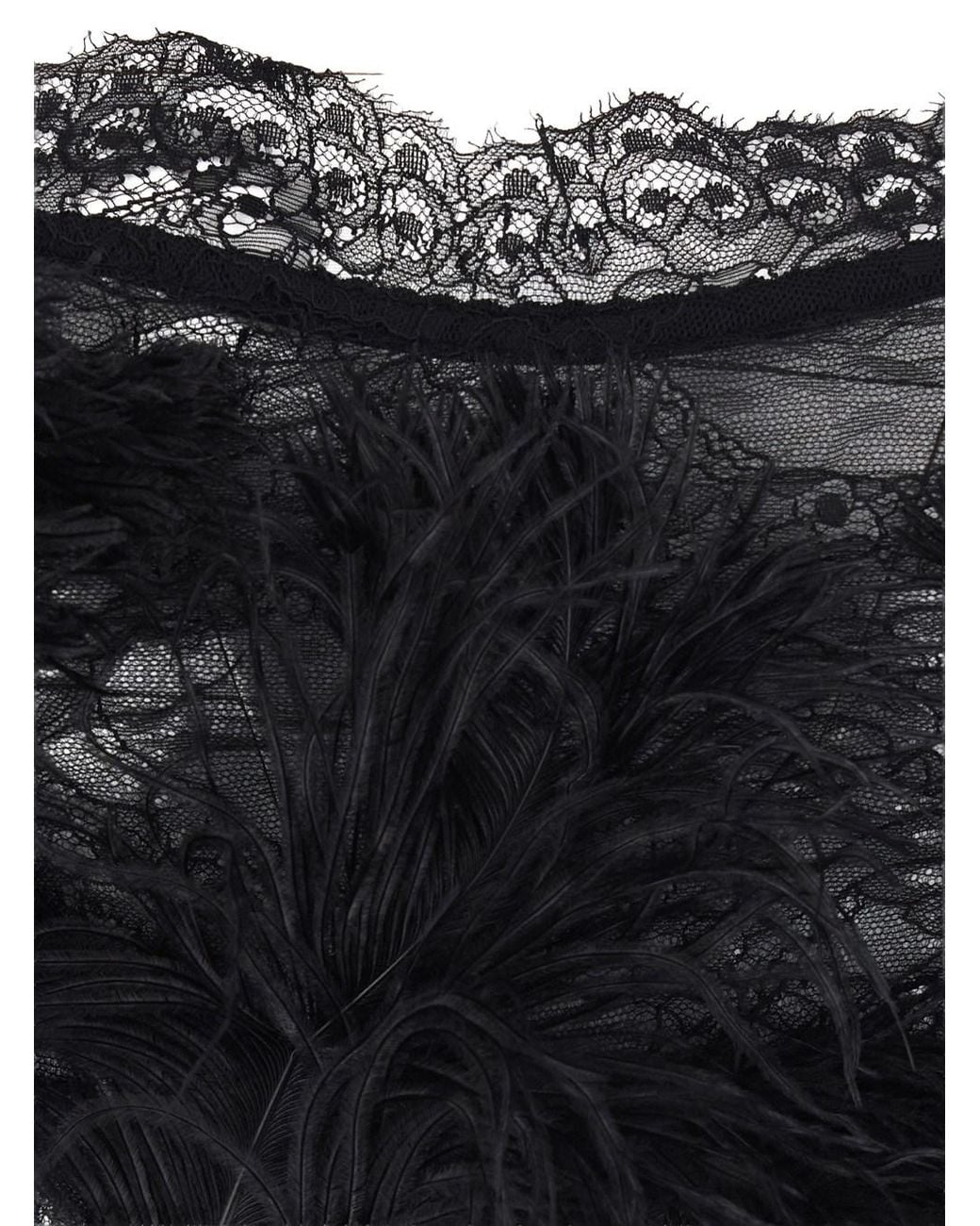 The Attico Black Embroidered Ostrich Feather Lace Dress