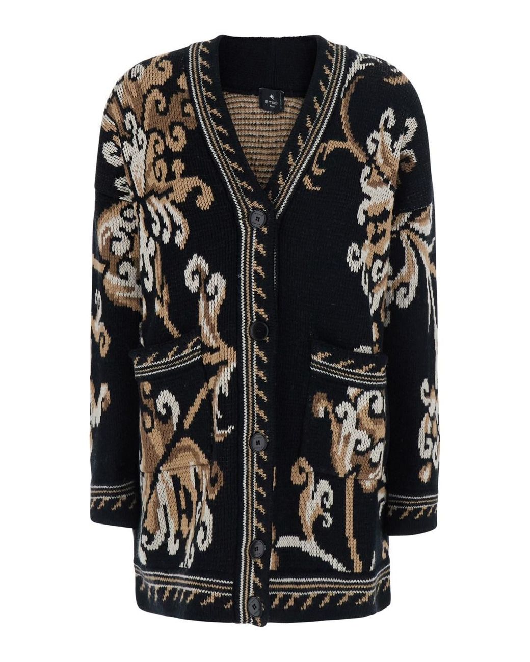 Etro Black Cardigan V-Neck Wool Tops