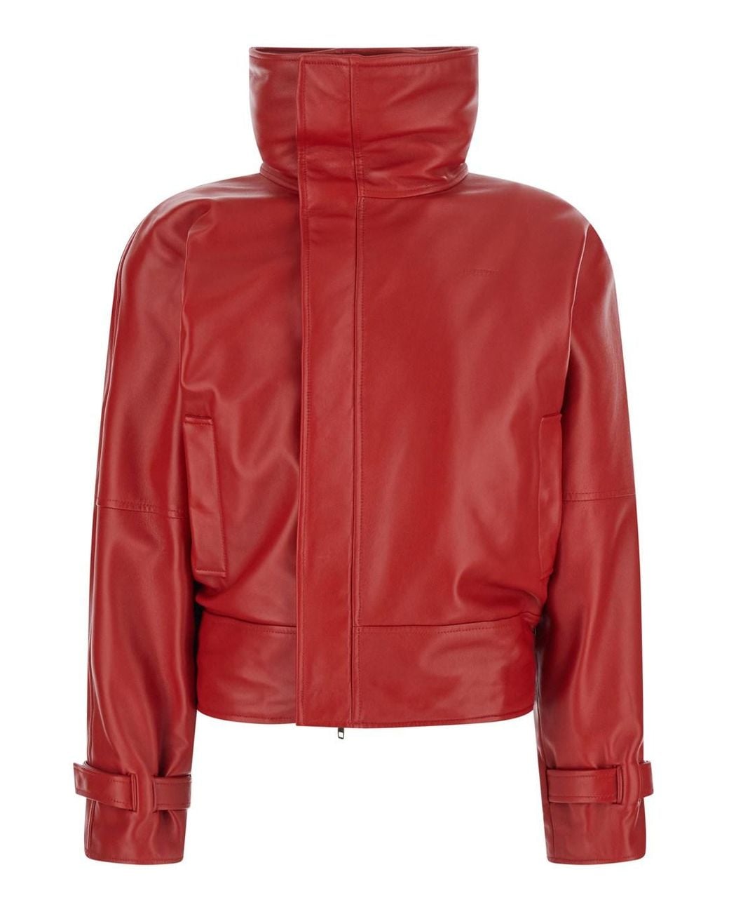 Balenciaga Red Crop Jacket With Oversized Collar And Logo Lettering On