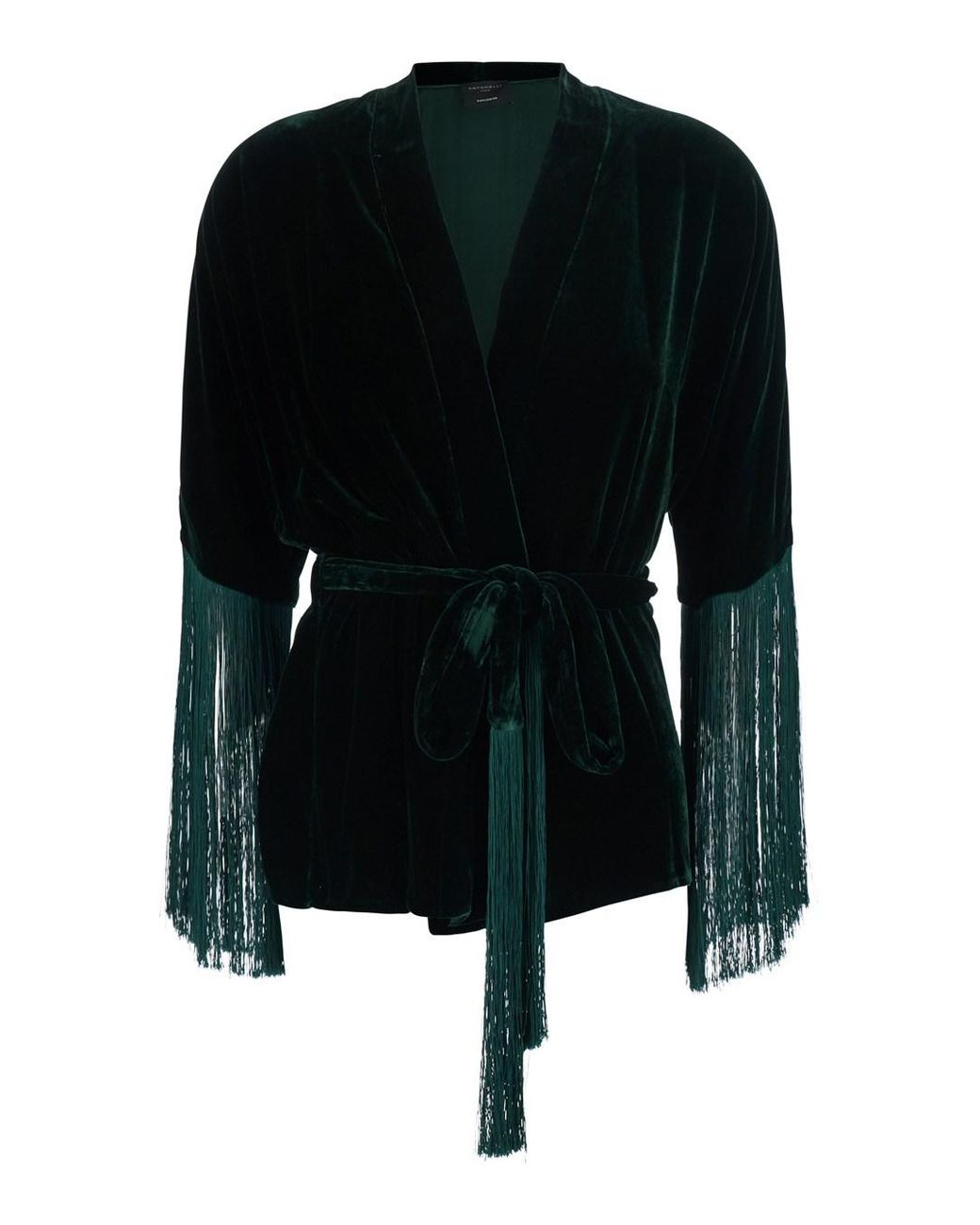 Antonelli Black Cardigan With Knottable Belt And Fringes Applied On Th