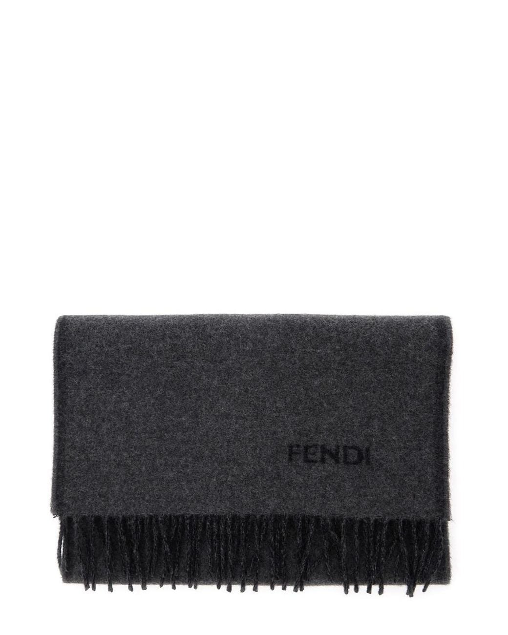 Fendi Black Scarf With Fringed Hem And Logo Lettering On The Front In for men