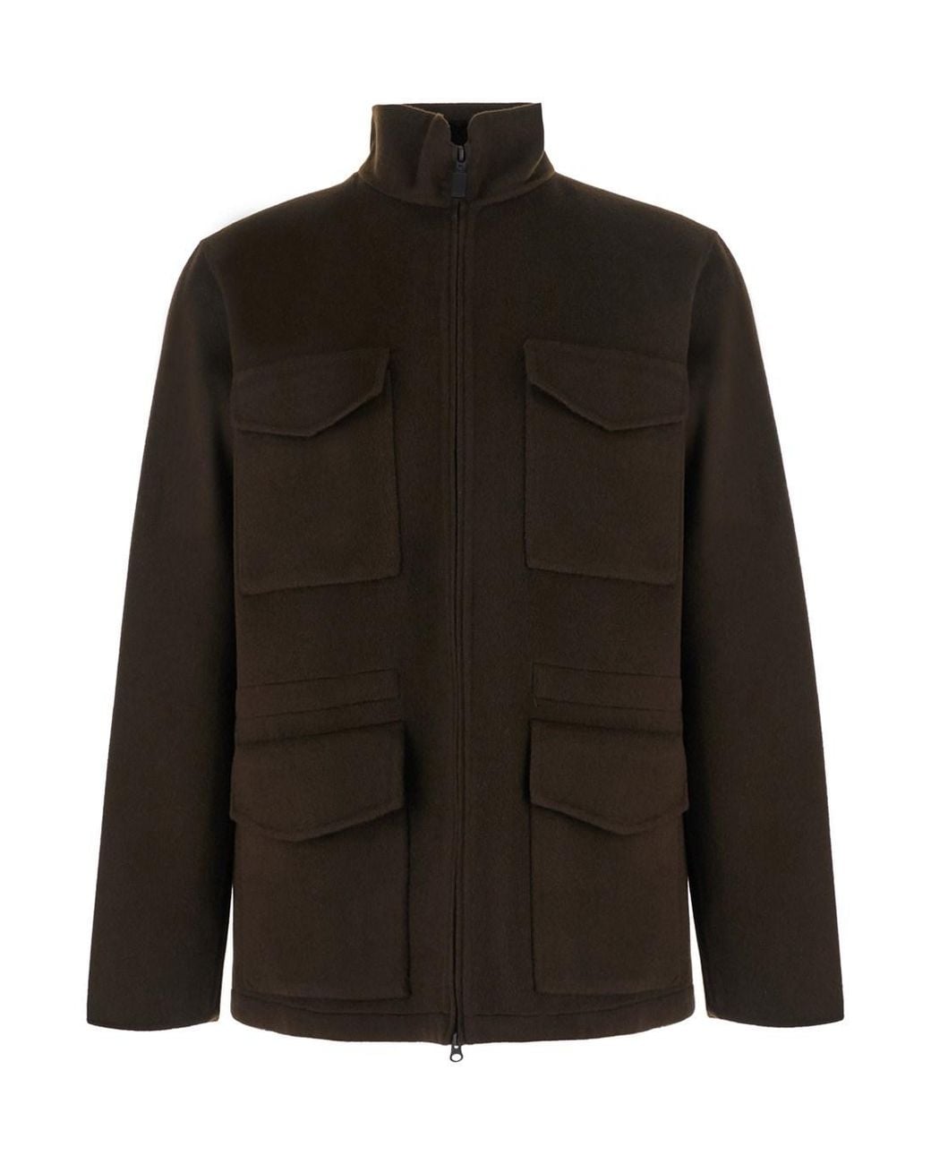 Aspesi Black Jacket With Front Zip Closure And High Collar for men