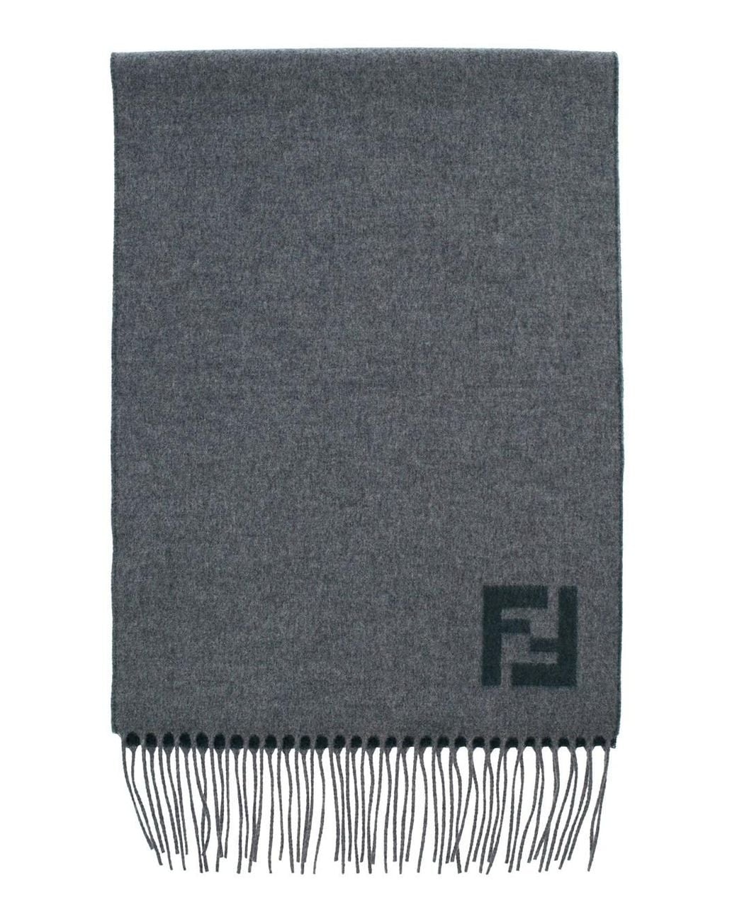 Fendi Gray 'Ff' Scarf With Fringed Edge And Ff Embroidery On The Front for men
