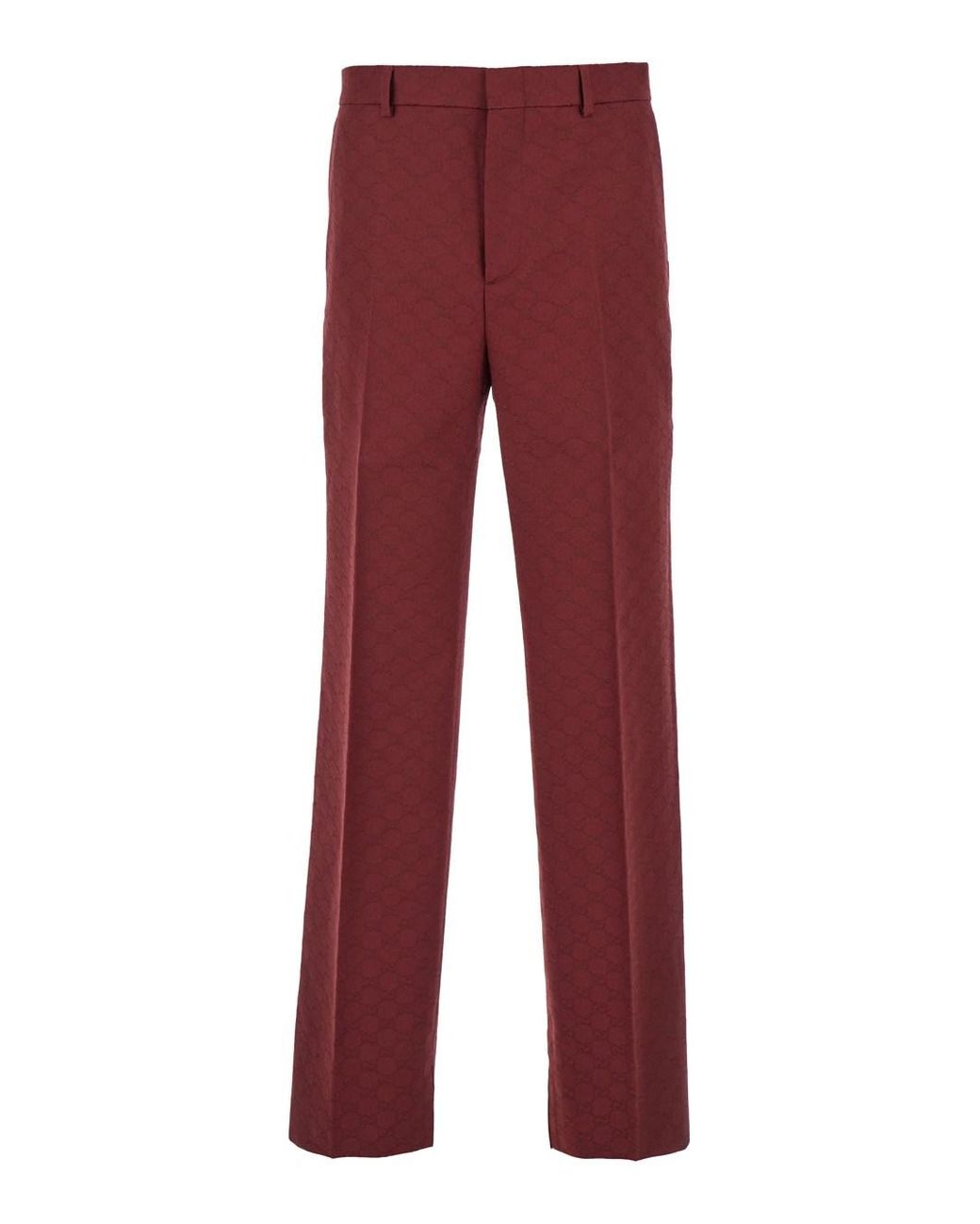 Gucci Red Bordeaux Straight Pants With Gg Motif for men
