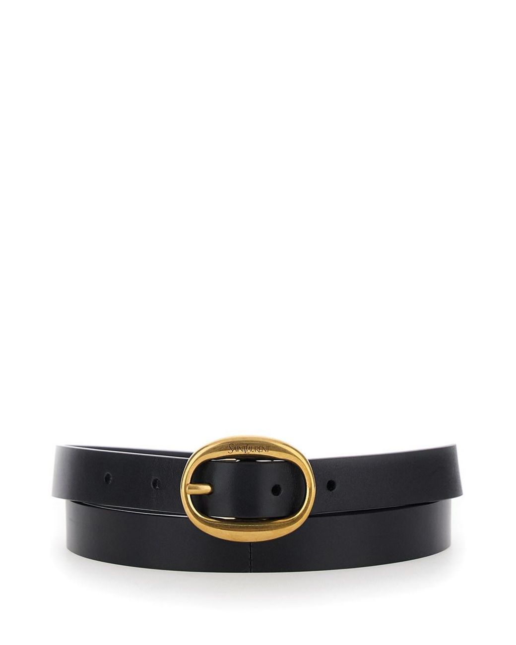 Saint Laurent White Belt With Oval Buckle — Leather