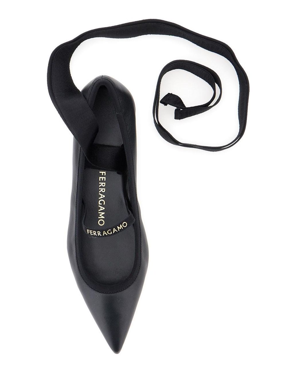 Ferragamo White 'Carice' Ballet Shoes With Ribbon Detail And Logo Lettering On The Front