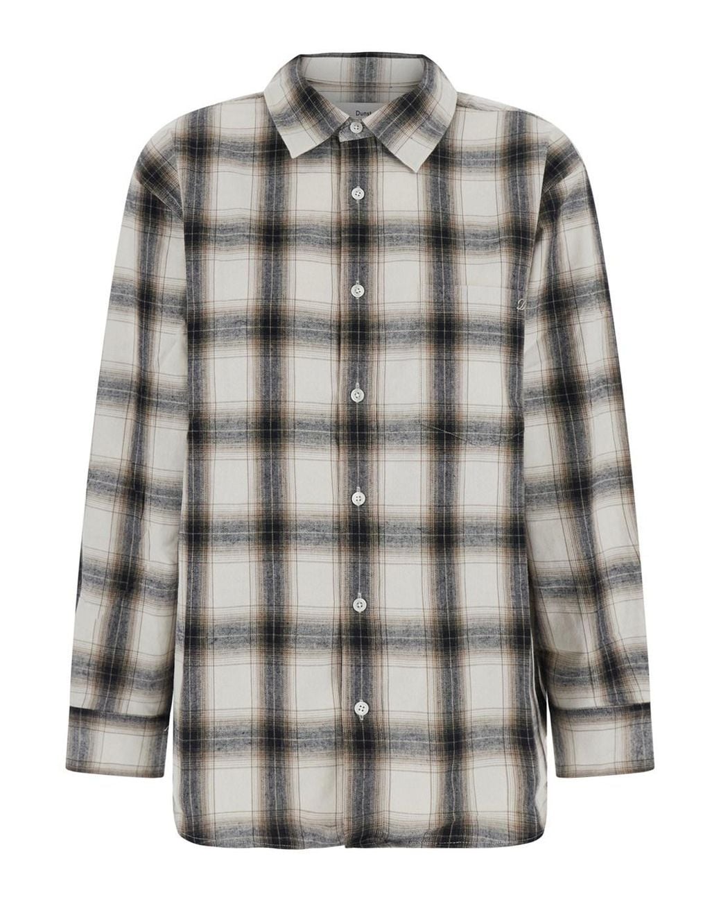 DUNST Gray Check Flannel Shirt With Classic Collar