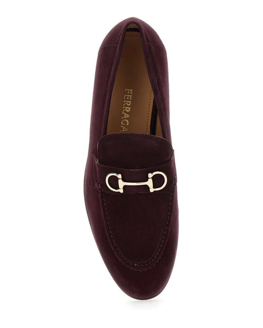 Ferragamo Purple Bordeaux Loafers With Gancini Plaque On The Front And Low Heel