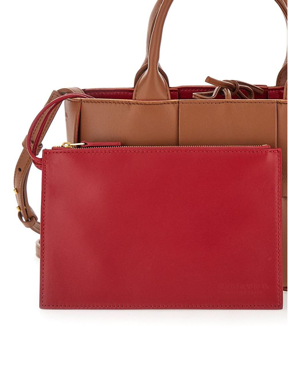 Bottega Veneta Brown 'Arco Tote Mini' Handbag With Intreccio Motif