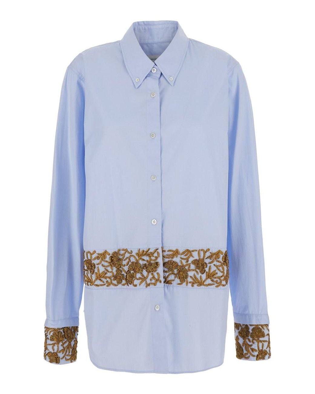 Dries Van Noten Blue 'Cheers' Light Shirt With Applied Embroidery On The Waist And Sleeves