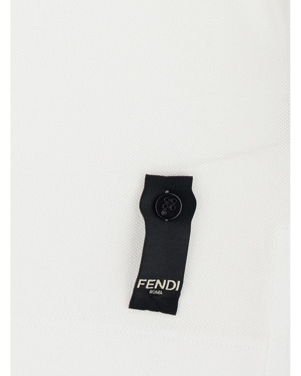 Fendi White Polo Shirt With Logo Patch On The Front for men