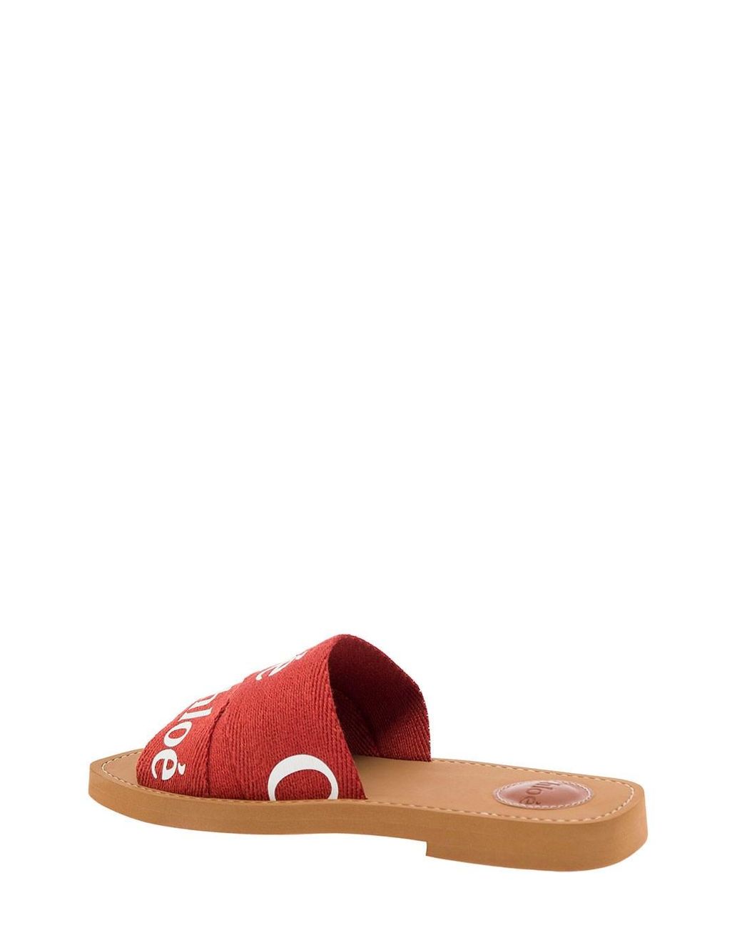 Chloé Woody Canvas Slide Sandals Logo Chloé Woman in Red | Lyst