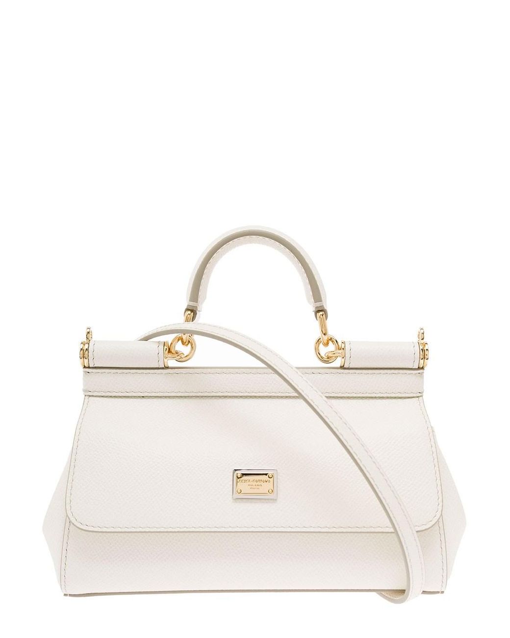 Dolce & Gabbana 'sicily Small' Leather Handbag With Logo Plate Woman in  Natural