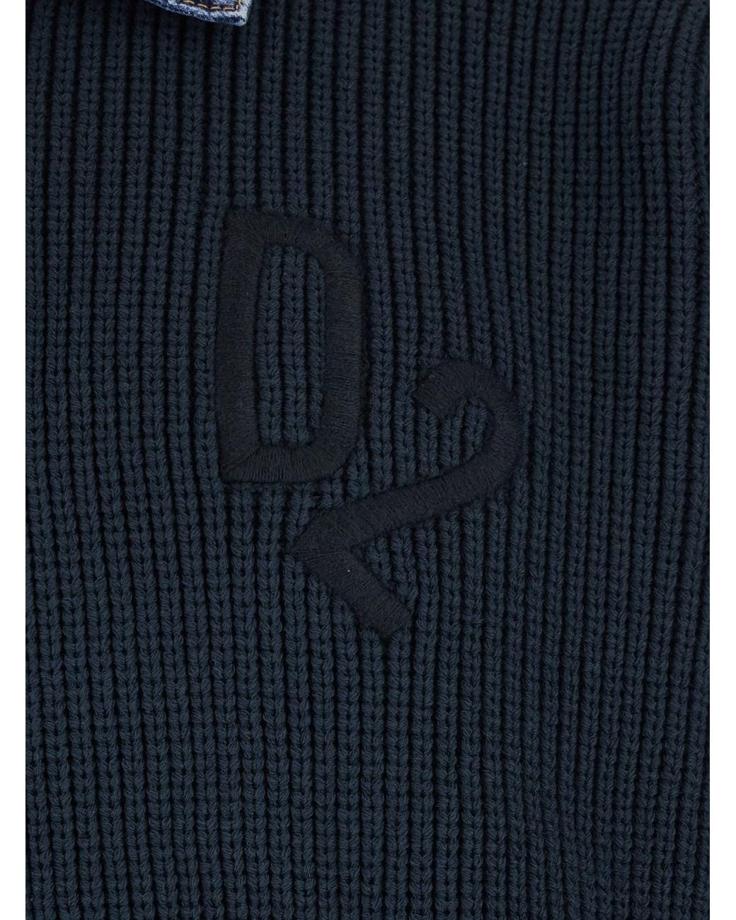 DSquared² Blue Sweater With Classic Denim Collar And Logo Embroidery On The Front for men