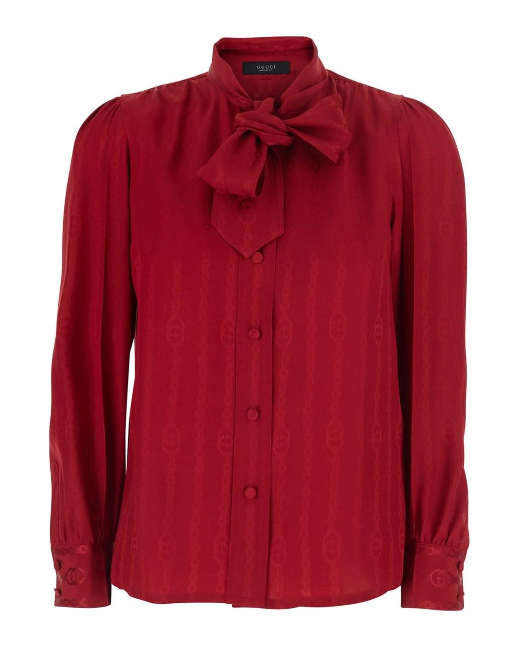 Gucci Red Silk Shirt With Bow, Blouses