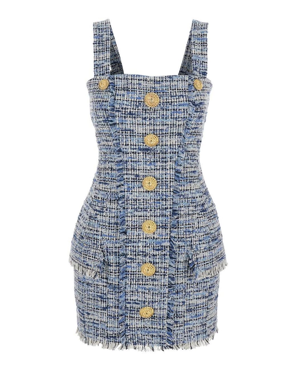 Balmain Blue Tweed Mini Dress