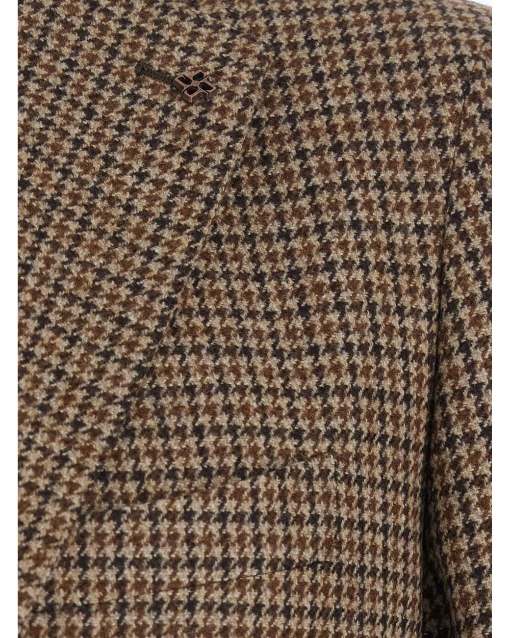 Tagliatore Brown 'Montecarlo' Single-Breasted Jacket With Notched Revers And Houndstooth Motif for men