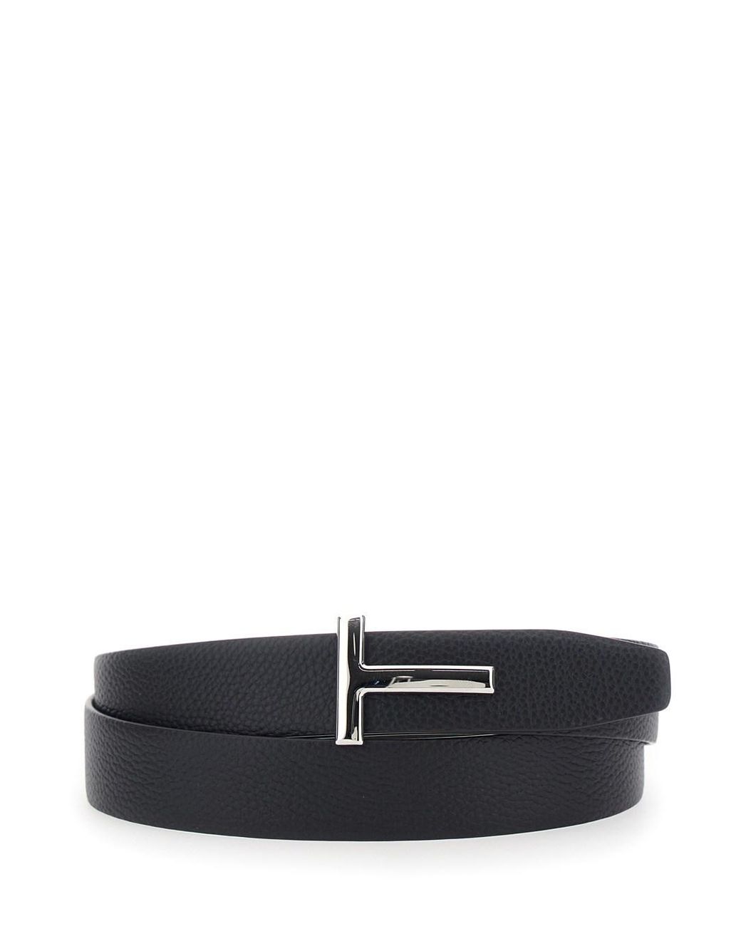 Tom Ford Black Leather Belt With T Buckle for men