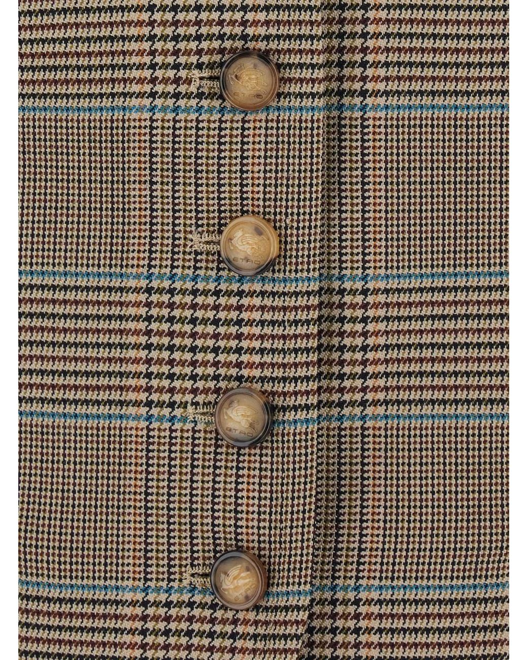Etro Gray Single-Breasted Vest With V-Neck And Prince Of Wales Motif