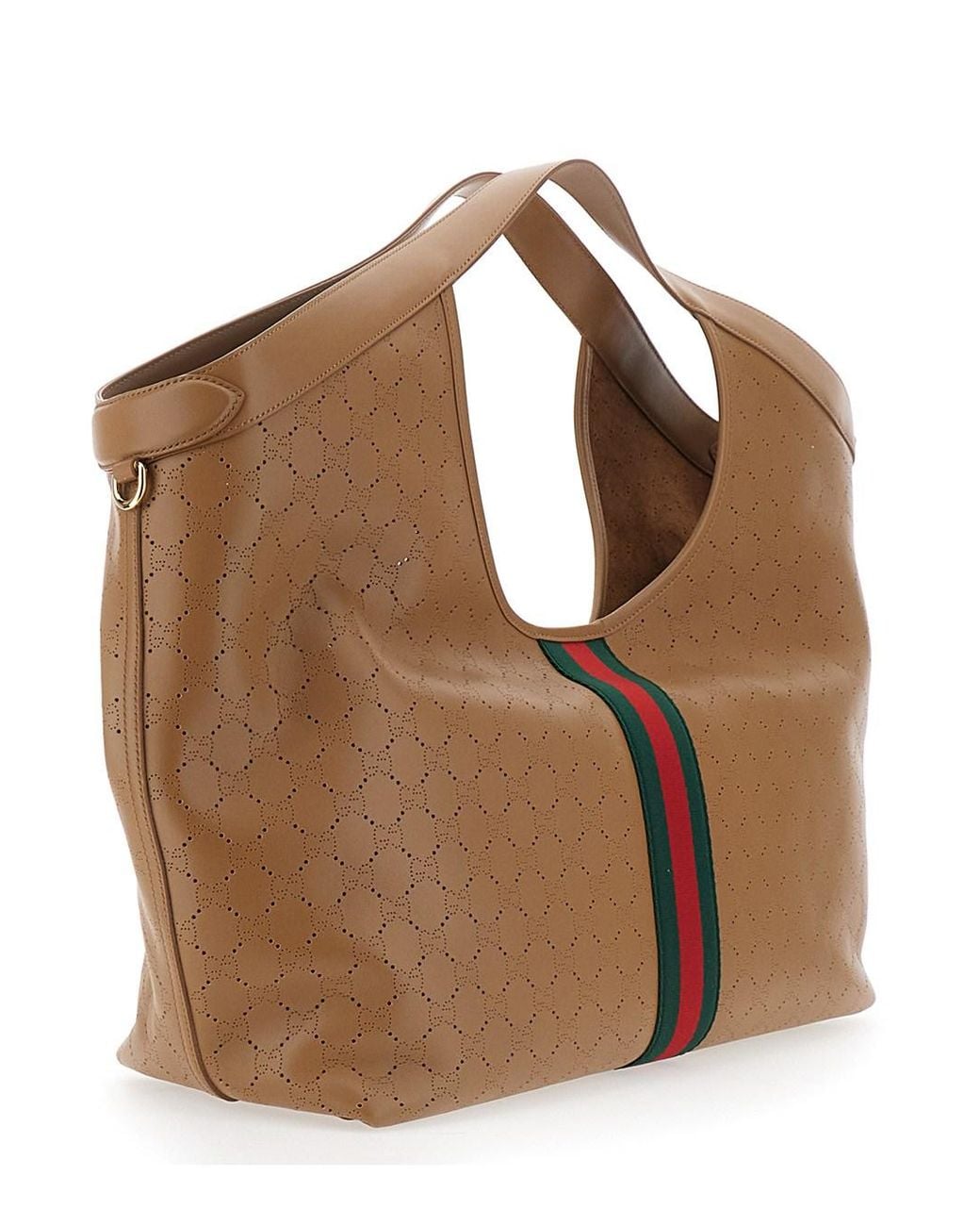 Gucci Brown 'Giglio' Shoulder Bag With Web Stripe And Magnetic Closure