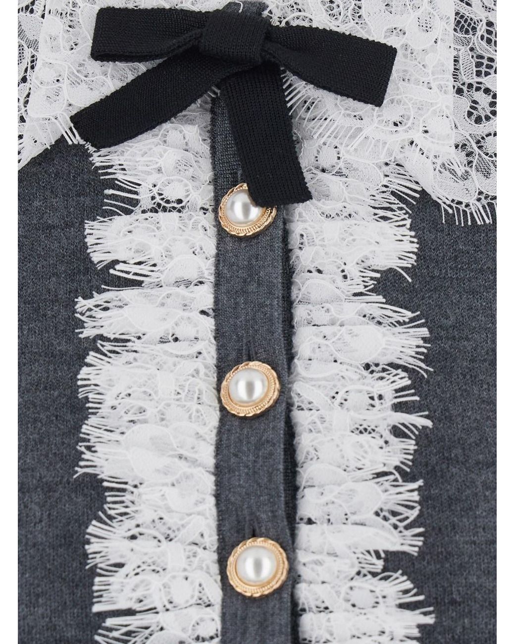 Self-Portrait Blue Cardigan With Lace Collar, Wool Tops