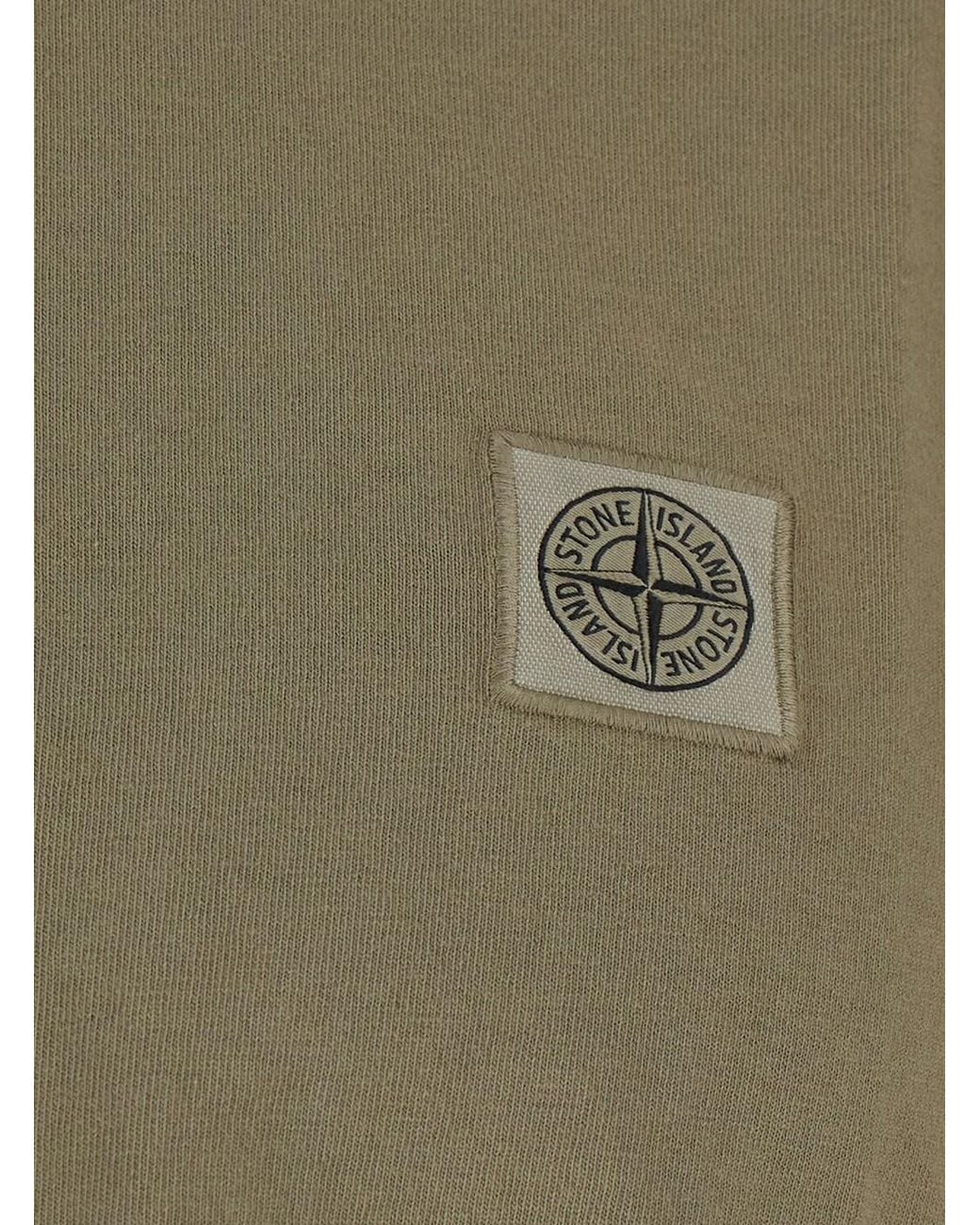 Stone Island Green Crew Neck T-Shirt With Logo Patch On The Front for men