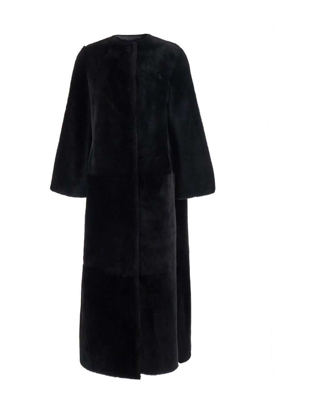 Yves Salomon Black Shearling Coat With Round Collar And Snap Button Closure On The Front