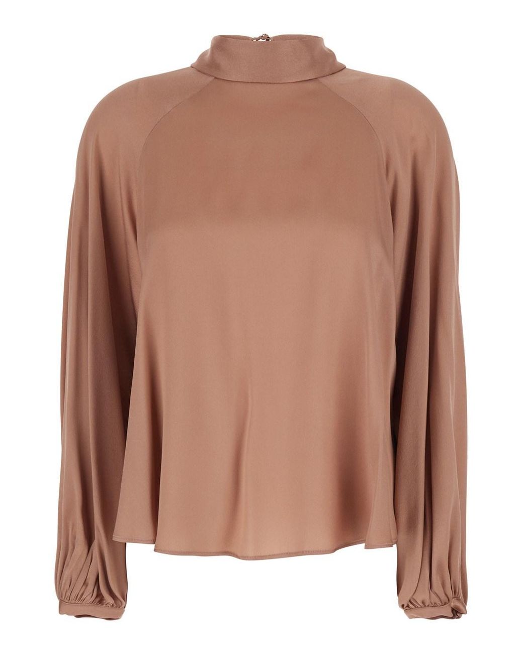 Semicouture Brown Crewneck Blouse With Rear V Neck And Rear Bow Closur