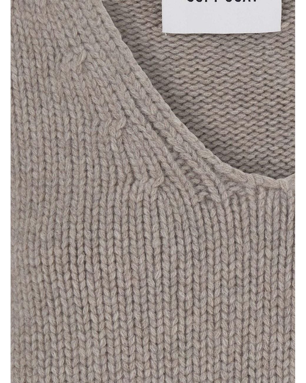 Soft Goat Gray Pullover Puff Sleeves V Neck With Puff Sleeves And V-Neck In