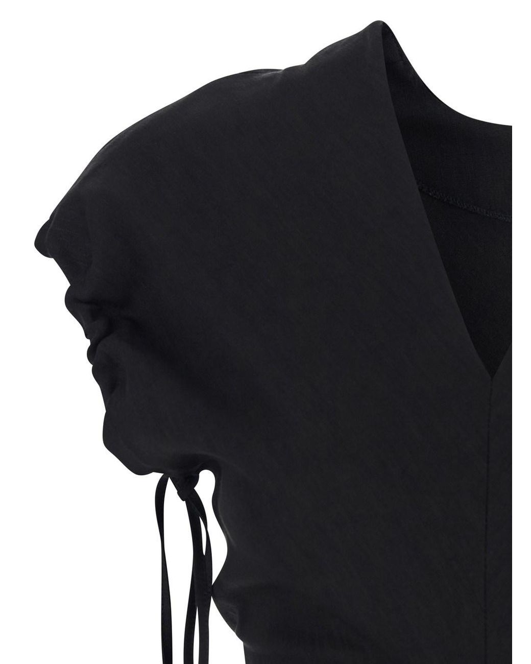 Tela Black Long Dress With V-Neck And Side Draping