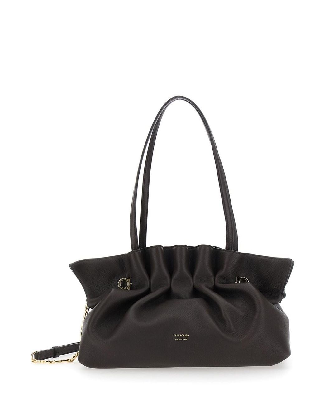 Ferragamo Black 'Soft Bag' Medium Shoulder Bag With Gancini On The Fro