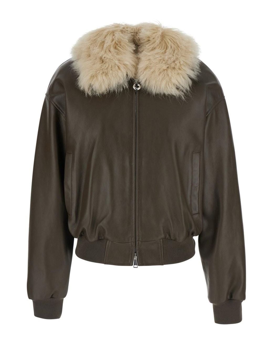 Grifoni Green Bomber Jacket With Removable Fur Collar
