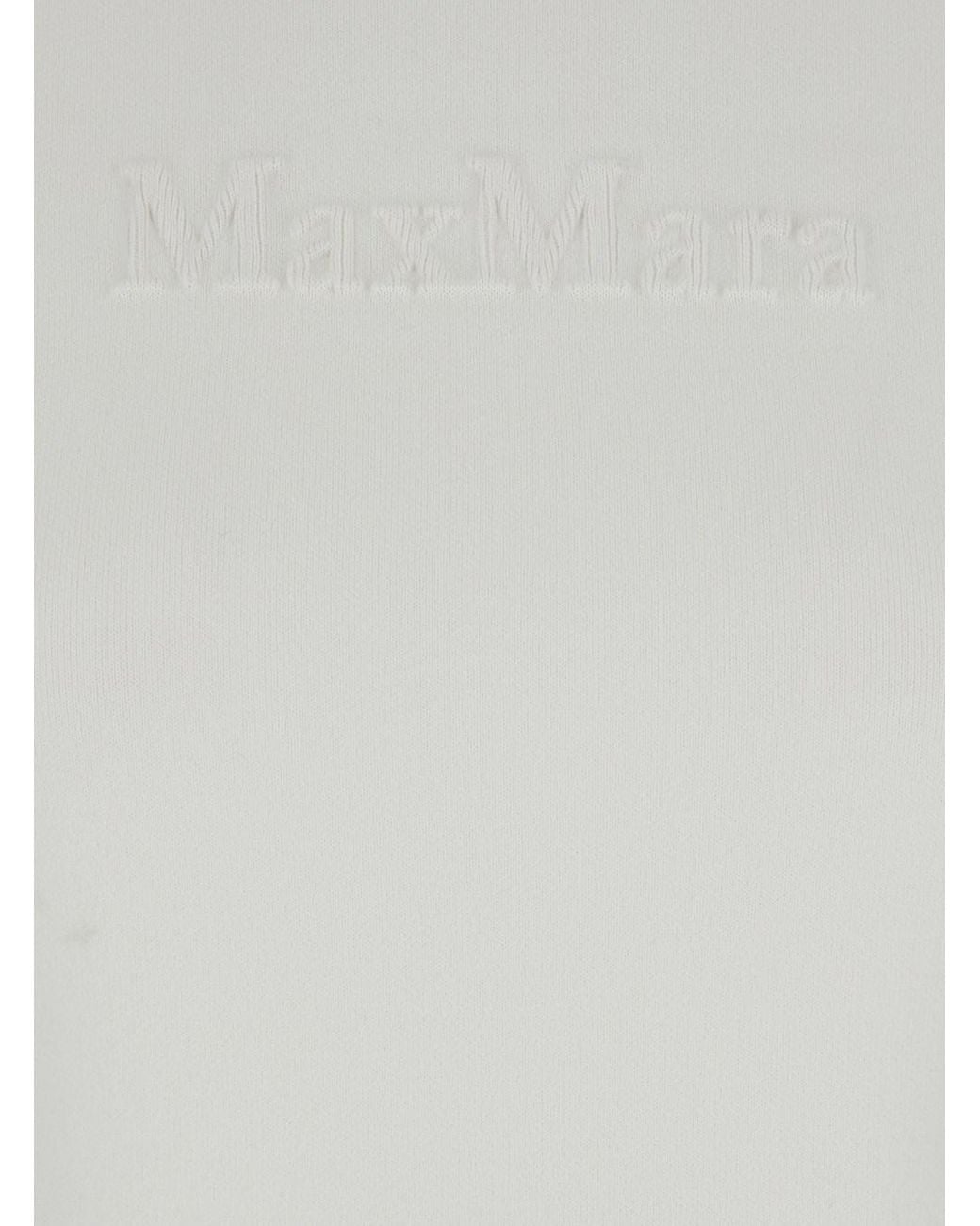 Max Mara Pure White 'Adelio' Crewneck T-Shirt With Tonal Logo Lettering