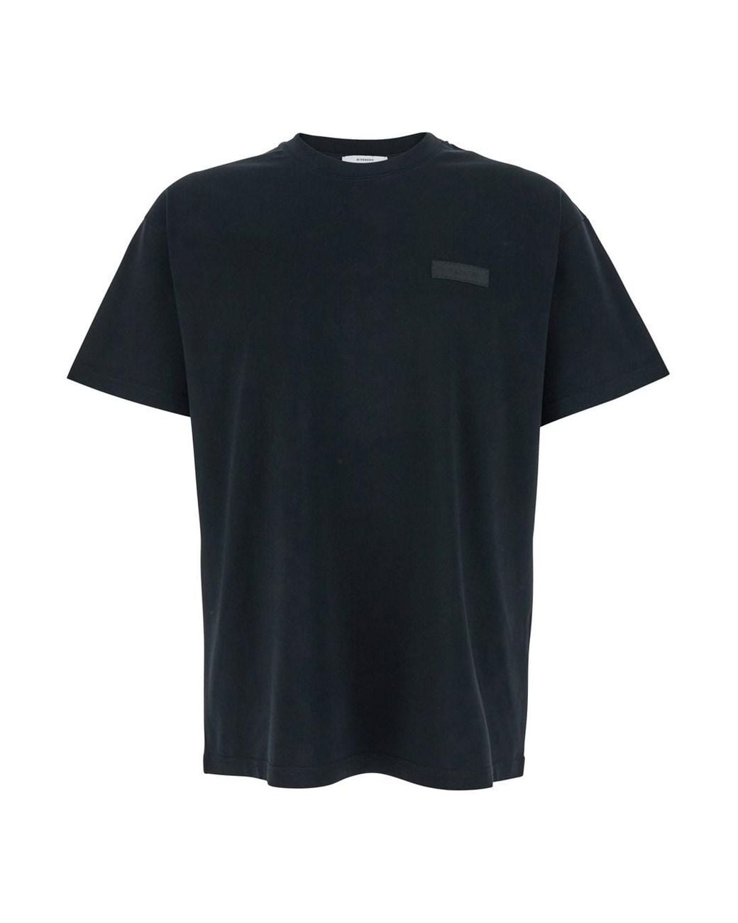Givenchy Black Crewneck T-Shirt With Logo Patch On The Front for men
