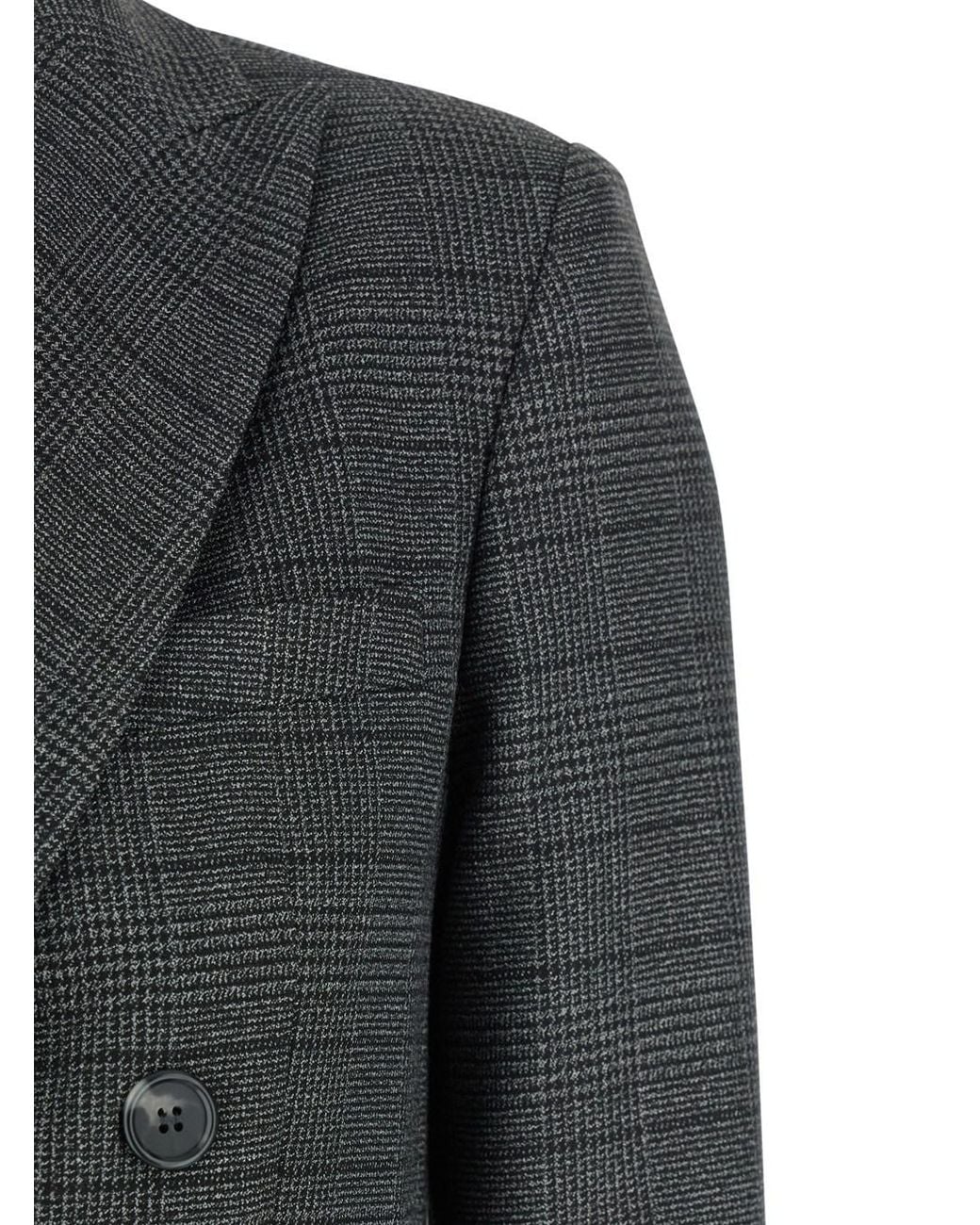 Le Plain Black Double-Breasted Jacket With Peak Revers And All-Over Stri