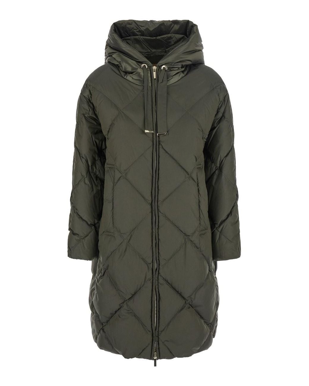 Max Mara Gray Long Down Jacket With Shimmering Drop-Resistant Nylo