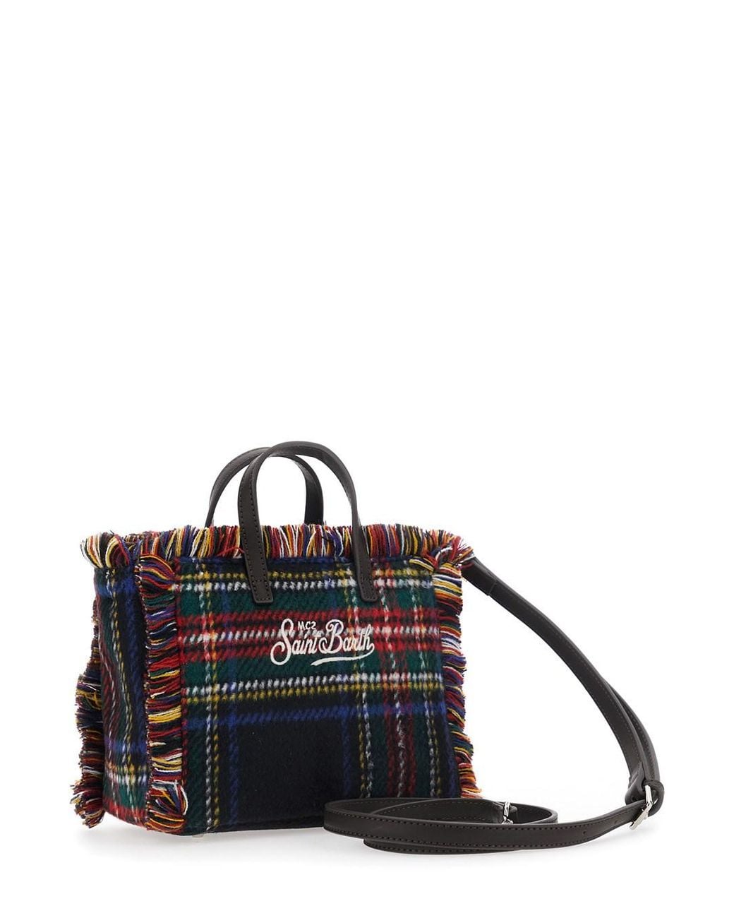 Mc2 Saint Barth Black Vanity Mini Wool N Bag With Tartan And Tech Fabric Mul