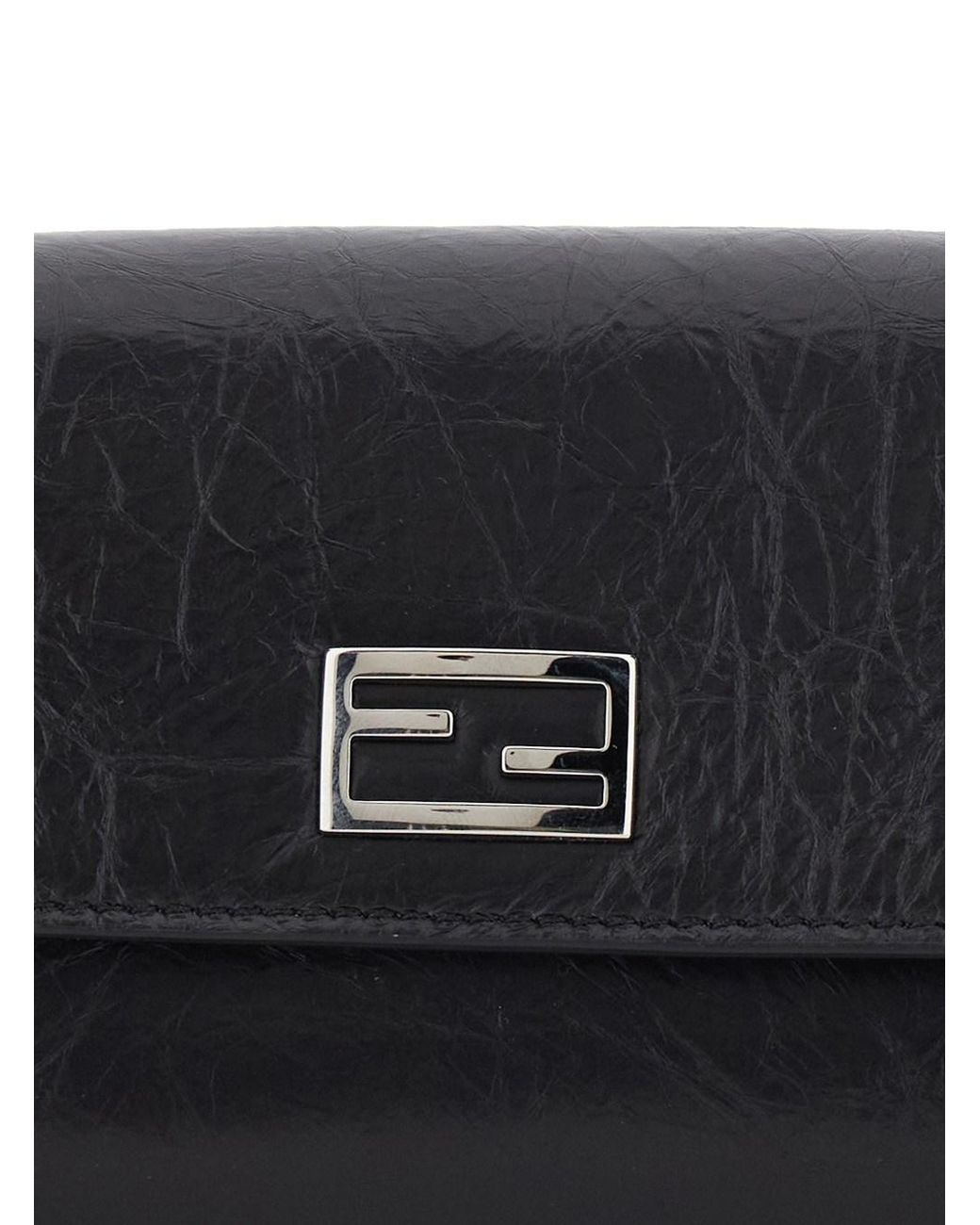 Fendi Black Crossbody Bag With Chain Strap And Ff Plate On The Front I
