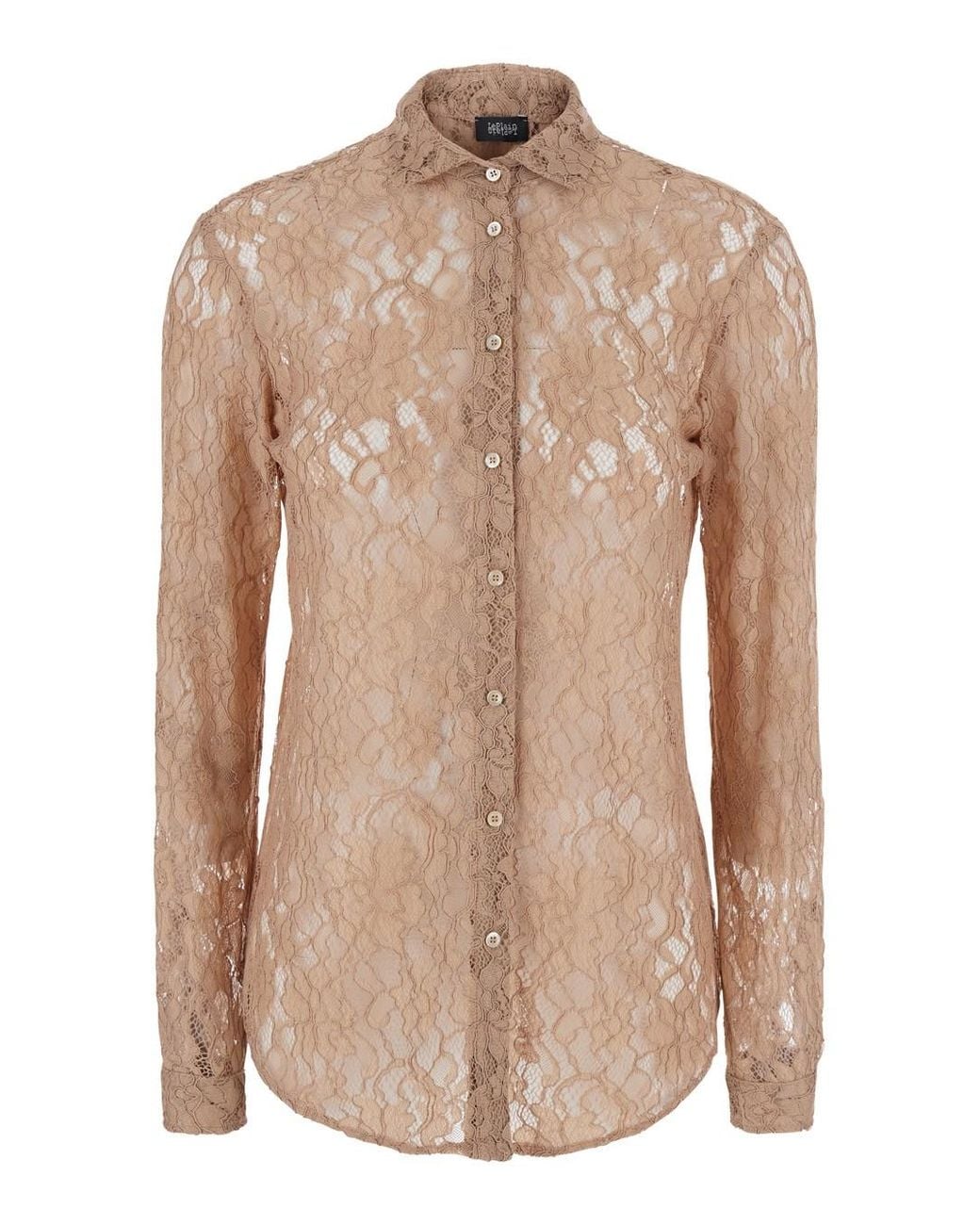 Le Plain Natural Shirt With Classic Collar And All-Over Lace Embroidery I
