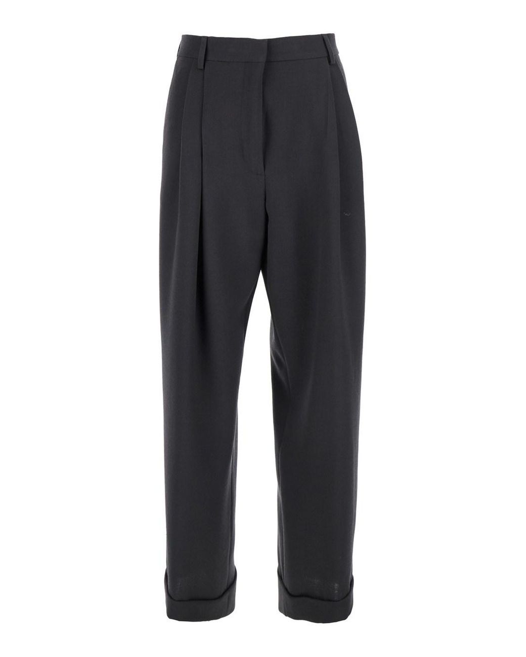 Dries Van Noten Blue Pants With Turn-Up Hem Wool Trousers