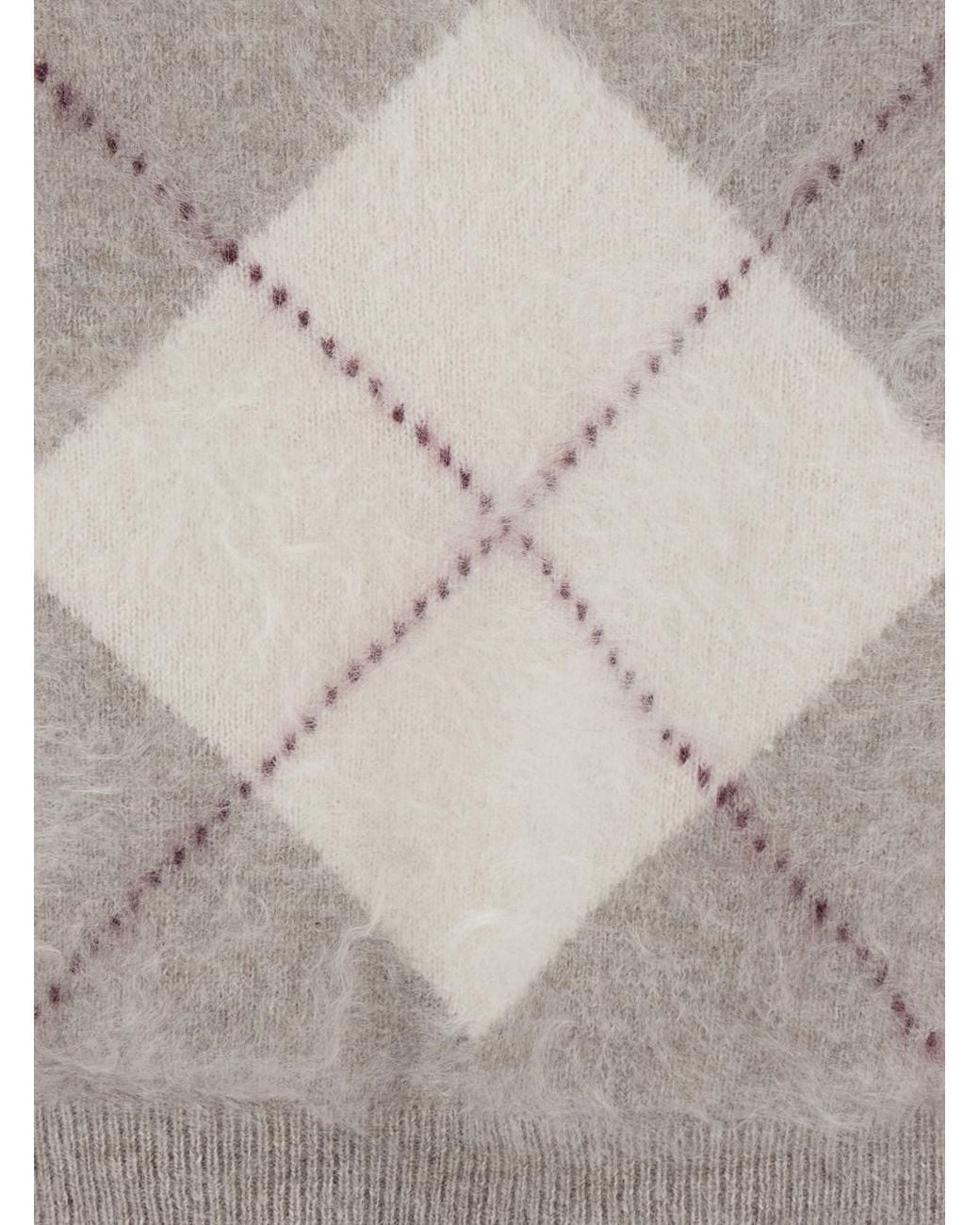 Soft Goat Gray Sweater Argyle Crweneck With Round Neck And Long Sleeves In