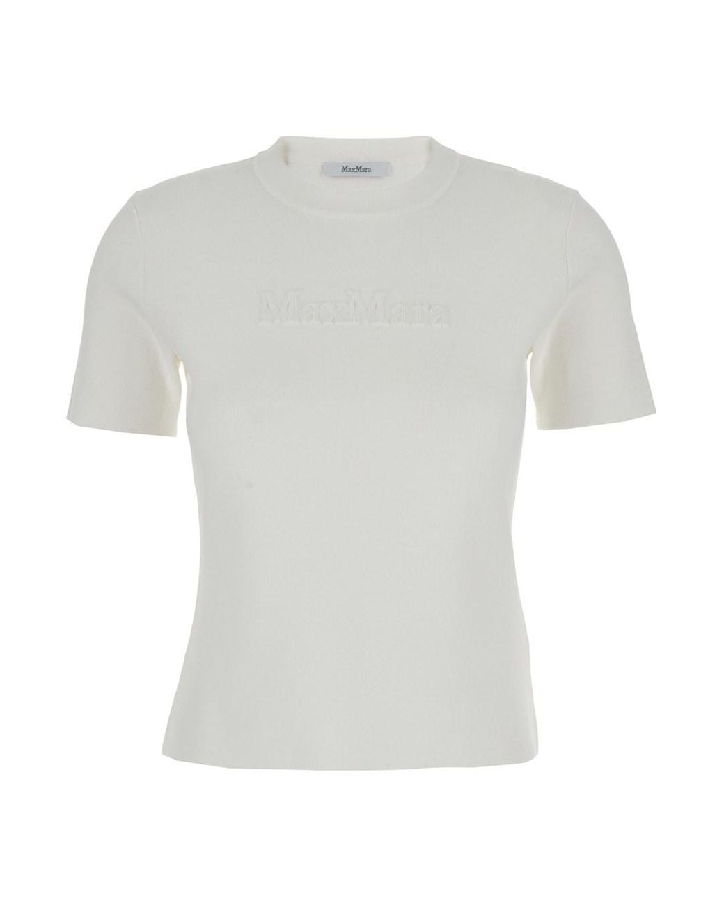 Max Mara Pure White 'Adelio' Crewneck T-Shirt With Tonal Logo Lettering