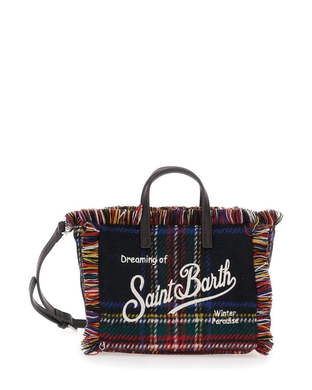 Mc2 Saint Barth Black Vanity Mini Wool N Bag With Tartan And Tech Fabric Mul