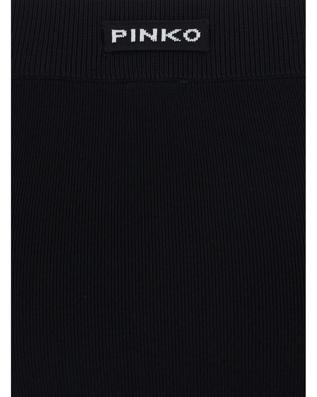 Pinko Black Ribbed Tech Fabric Skirt Viscose