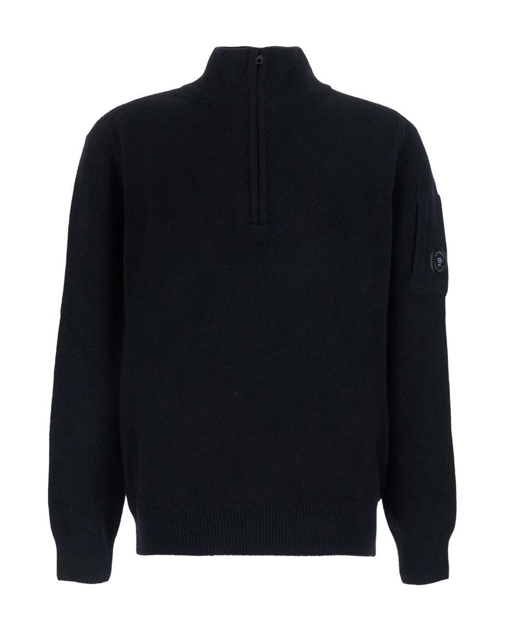 C P Company Blue Fleece Knit Polo Neck Sweater With Logo for men