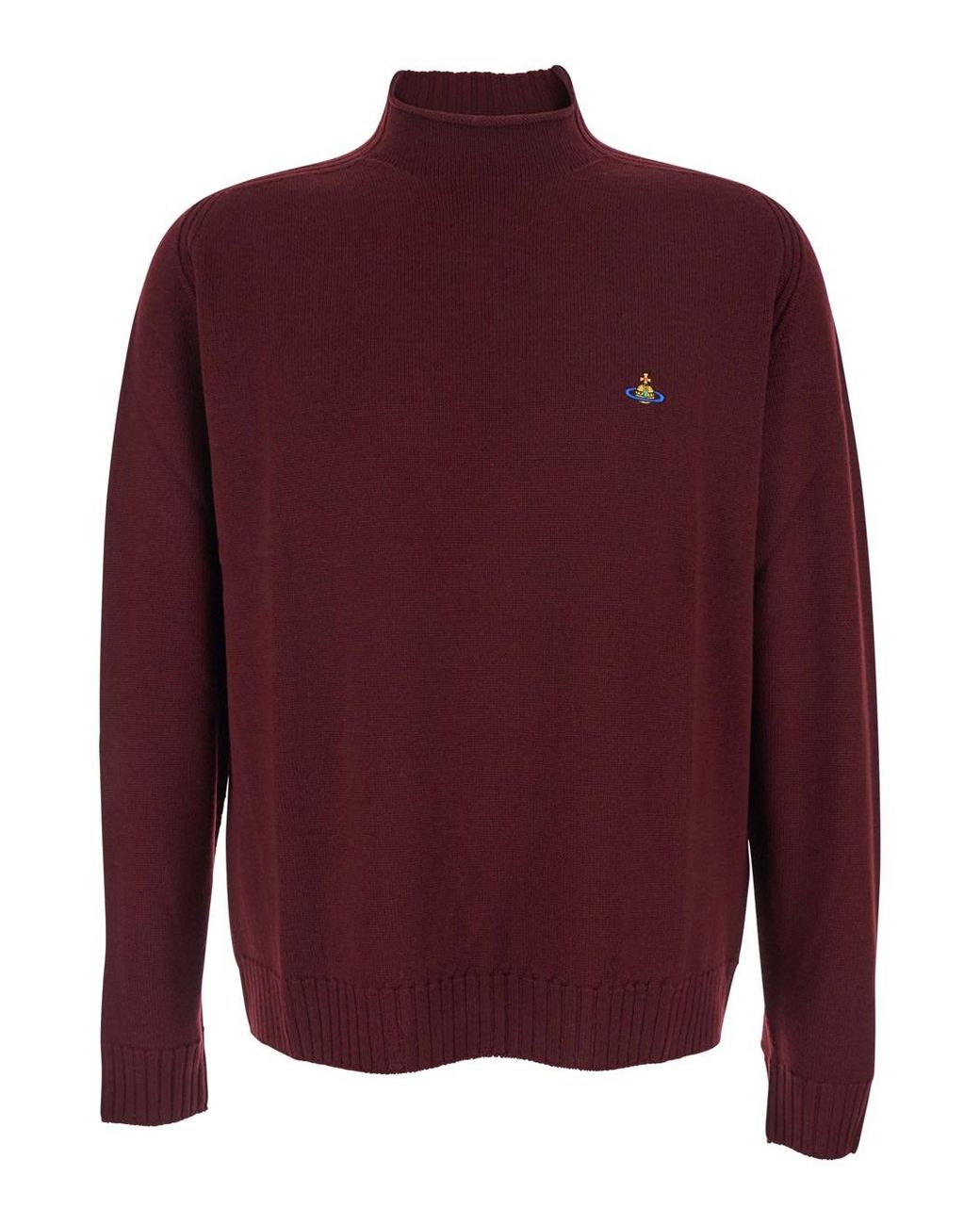 Vivienne Westwood Bordeaux Turtleneck Sweater With Orb Logo Embroidered On The Front for men